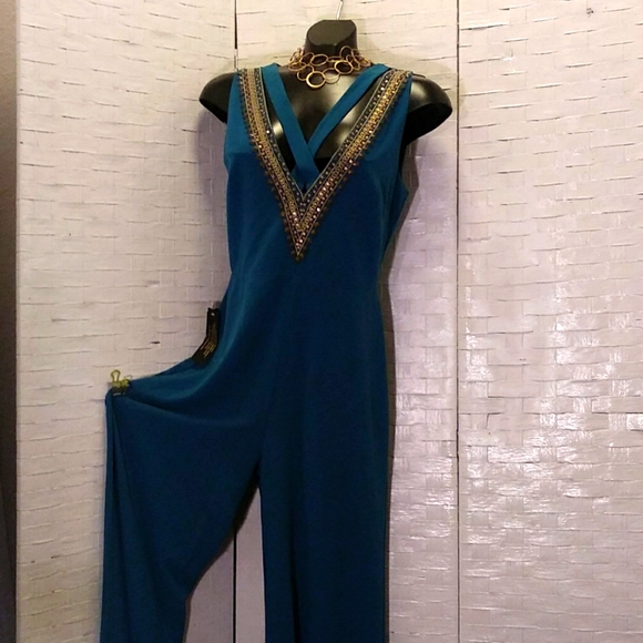 bebe Teal Wide Leg Jumpsuit - Picture 1 of 11